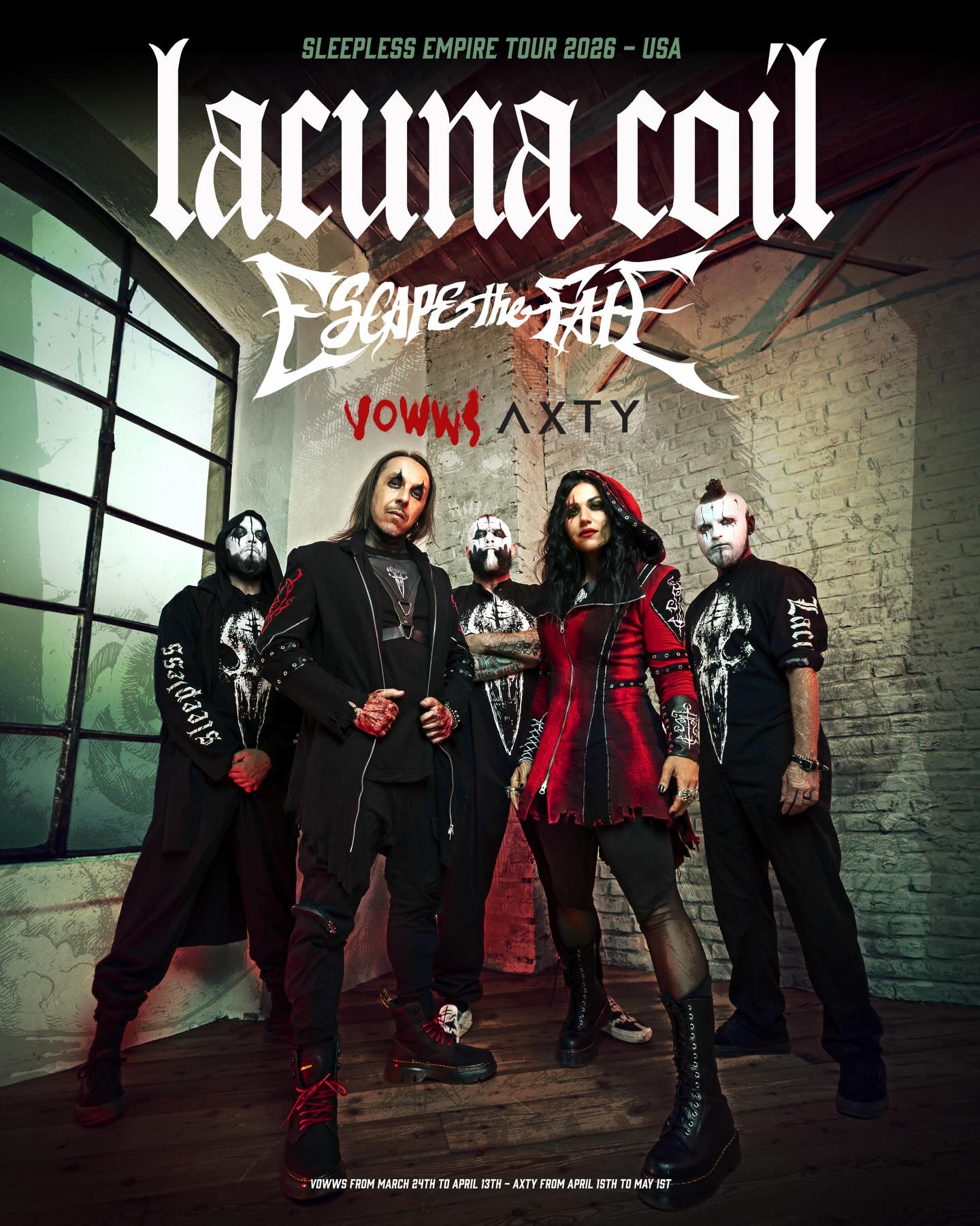 Lacuna Coil Sleepless Empire Tour Poster 2026